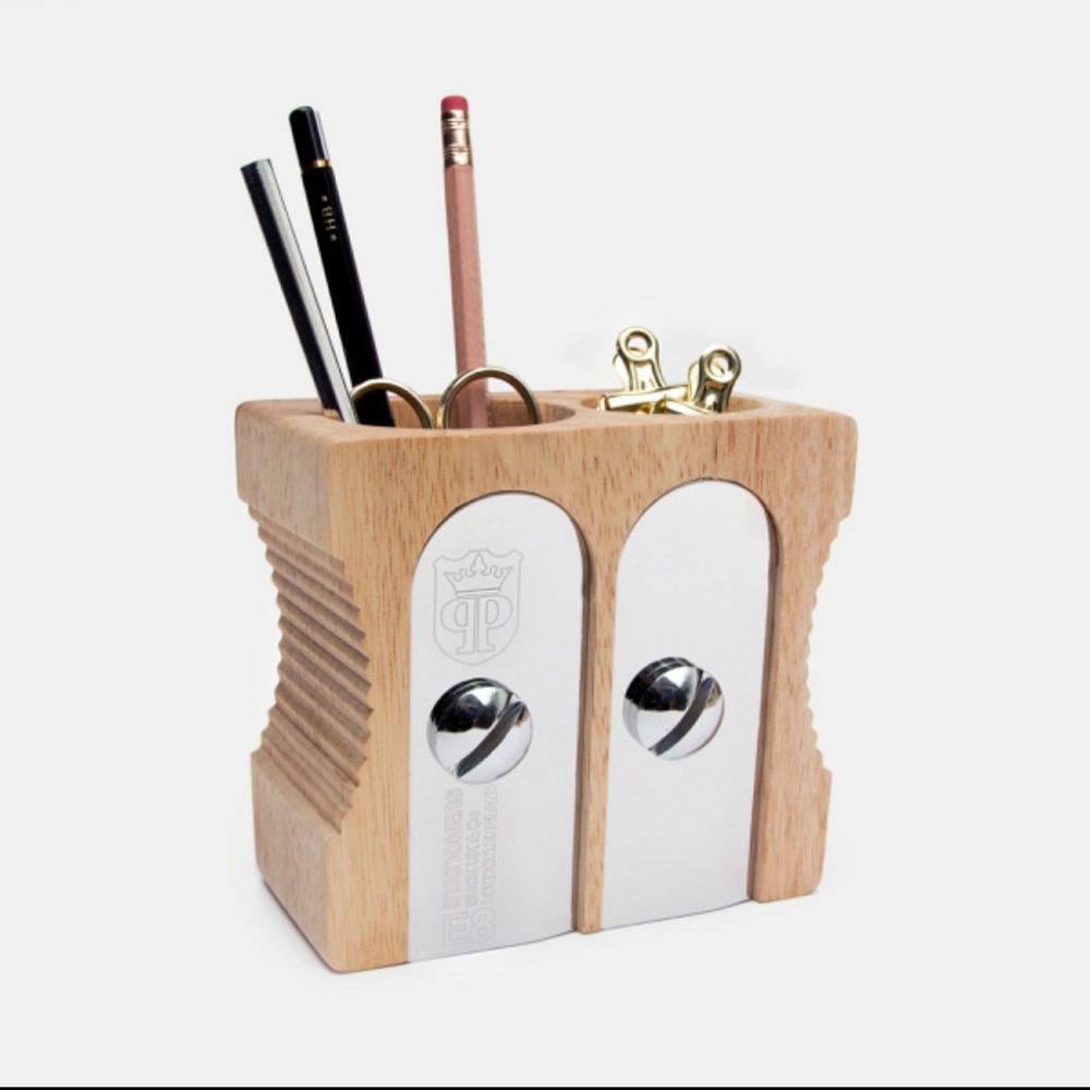 Large Jumbo Wooden Sharpener Desk Pencil Organizer Double NIB Student Teacher